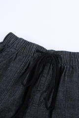 Black Casual Pocketed Frayed Denim Shorts LC77959-2