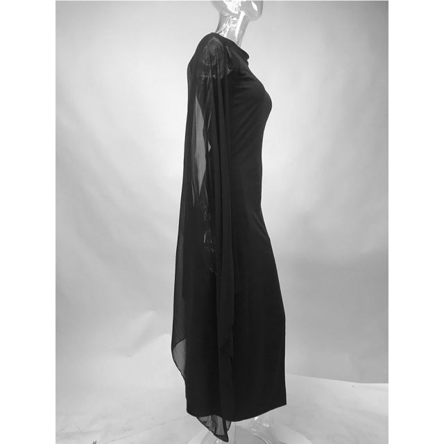 Black Crepe Flared Sleeve Bodycon Maxi Dress LCSN070-2