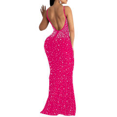 Rosy Rhinestone Open Back Mermaid Maxi Dress TQK311126-6