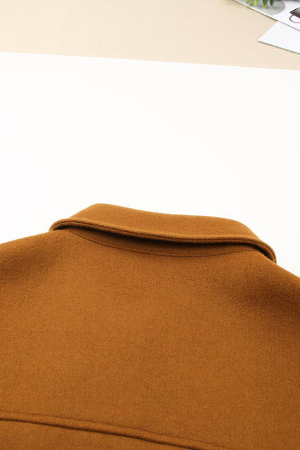 Brown Long Sleeve Pockets Buttoned Shirt Jacket LC8512409-17