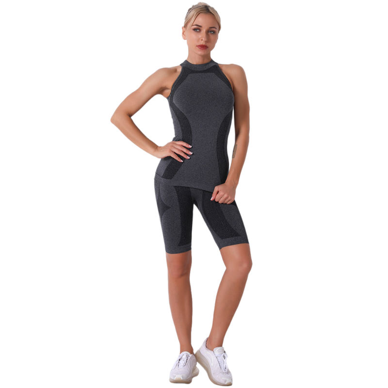 Dark Gray Seamless Sleeveless Tank Sports Set TQE00136-26
