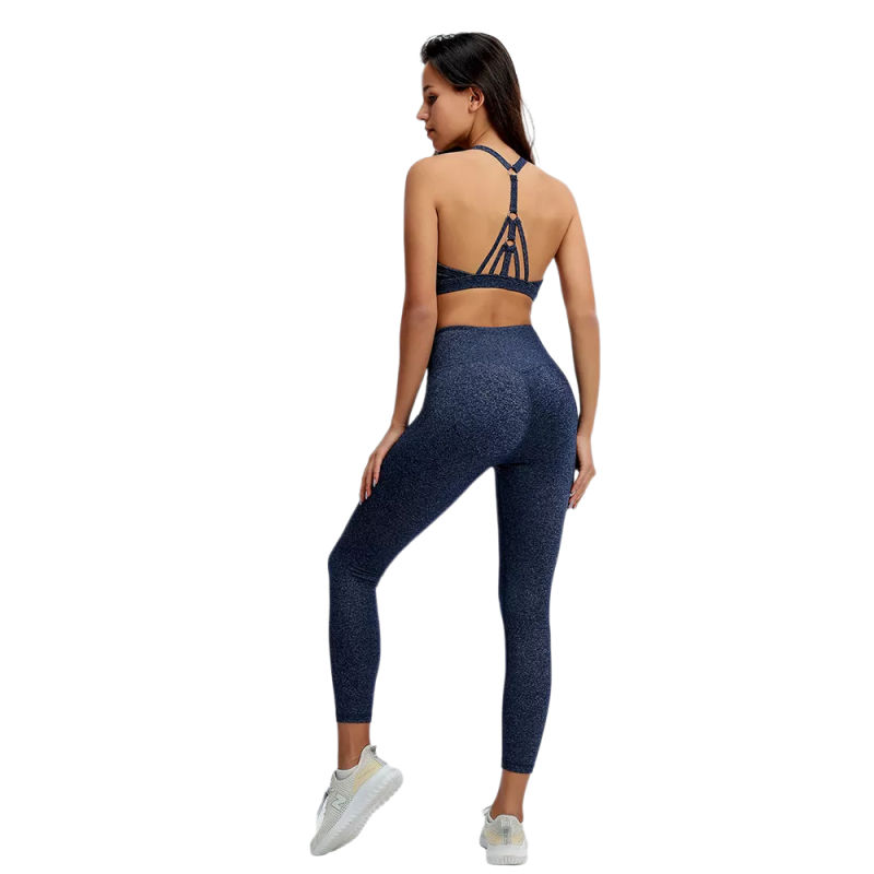 Blue Front Criss-cross Bra with Pant Yoga Set TQE91346-5