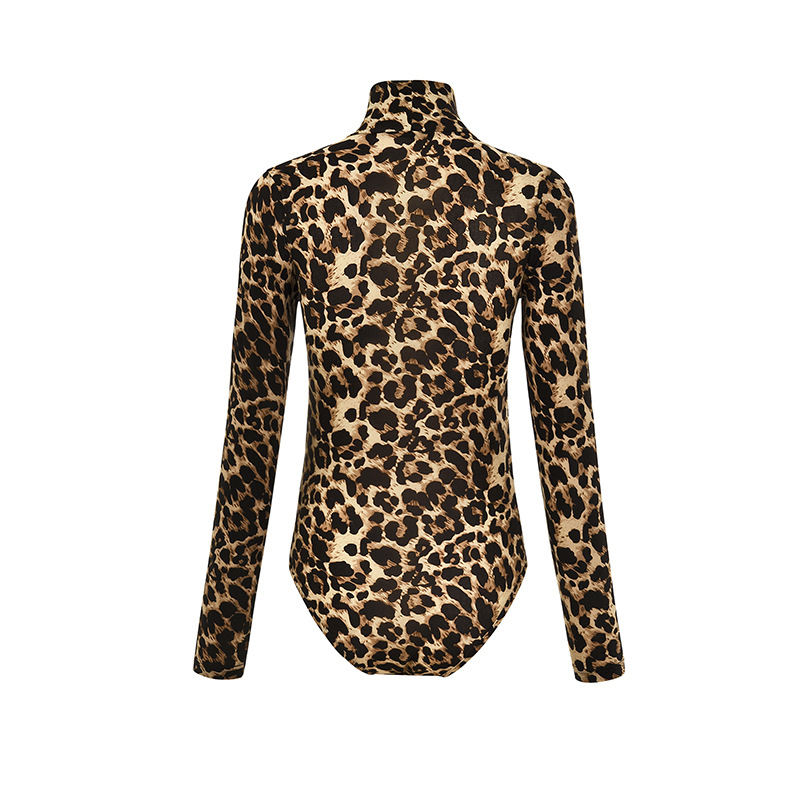 Coffee Leopard Print Turtleneck Bodysuit TQK00228-15