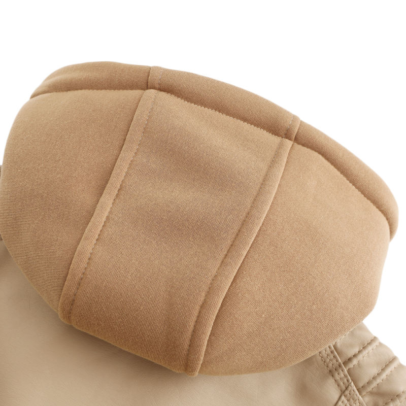 Apricot Removable Hooded Washed PU Leather Jacket TQK280096-18