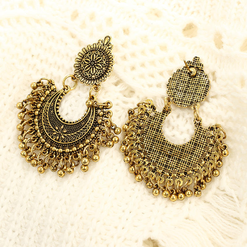 Gold Vintage Boho Style Bell Tassel Earrings H00492-12