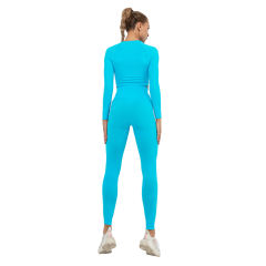 Lake Blue Seamless Long Sleeve Yoga Sports Set TQE00135-110