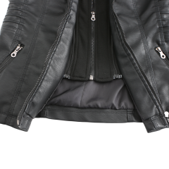 Black Removable Hooded Washed PU Leather Jacket TQK280096-2