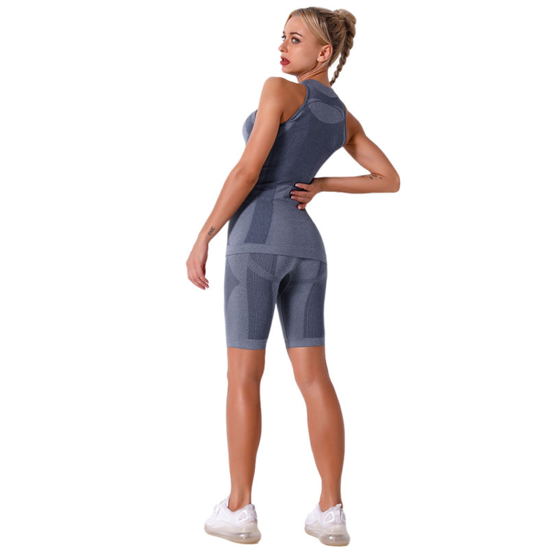 Navy Blue Seamless Sleeveless Tank Sports Set TQE00136-34