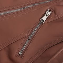 Coffee Zipper Slim Fit Motorcycle PU Leather Jacket TQK280090-15