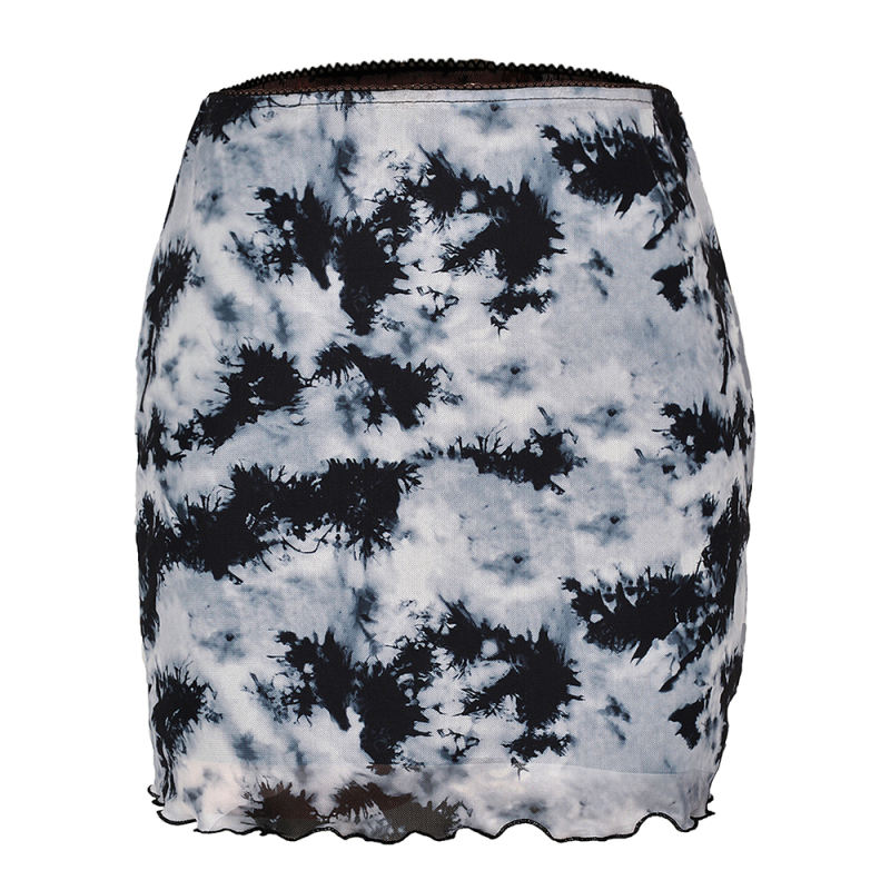 Black Printed Double-layers Hight Waist Mini Skirt TQK360034-2