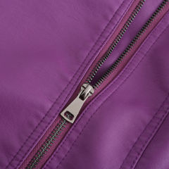 Purple Zipper Slim Fit Motorcycle PU Leather Jacket TQK280090-8