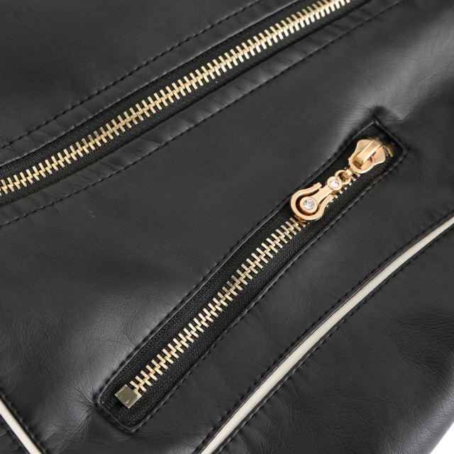 Black Turn Down Slim Fit PU Leather Jacket TQK280095-2
