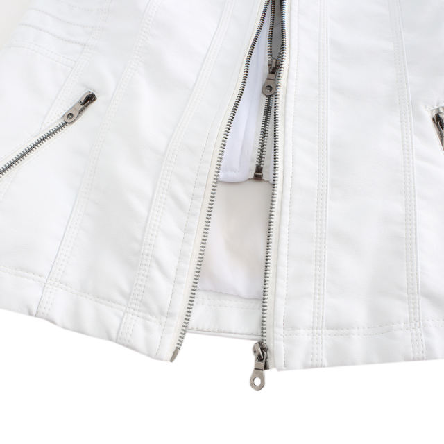 White Removable Hooded Washed PU Leather Jacket TQK280096-1