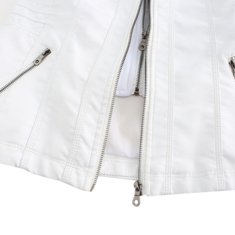 White Removable Hooded Washed PU Leather Jacket TQK280096-1