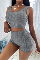 Gray Bubble Texture U Neck Top &amp; Shorts Set LC261660-11