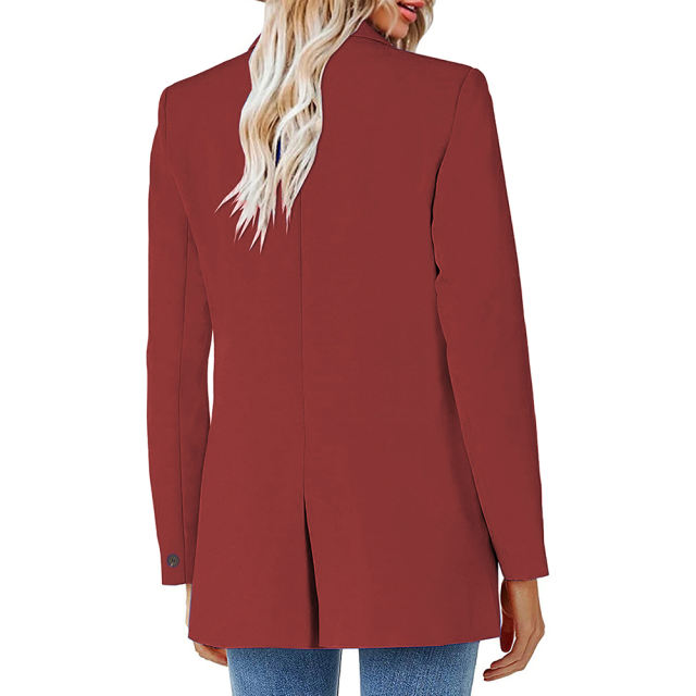 Red Lapel Collar Button Solid Color Blazer TQK260054-3