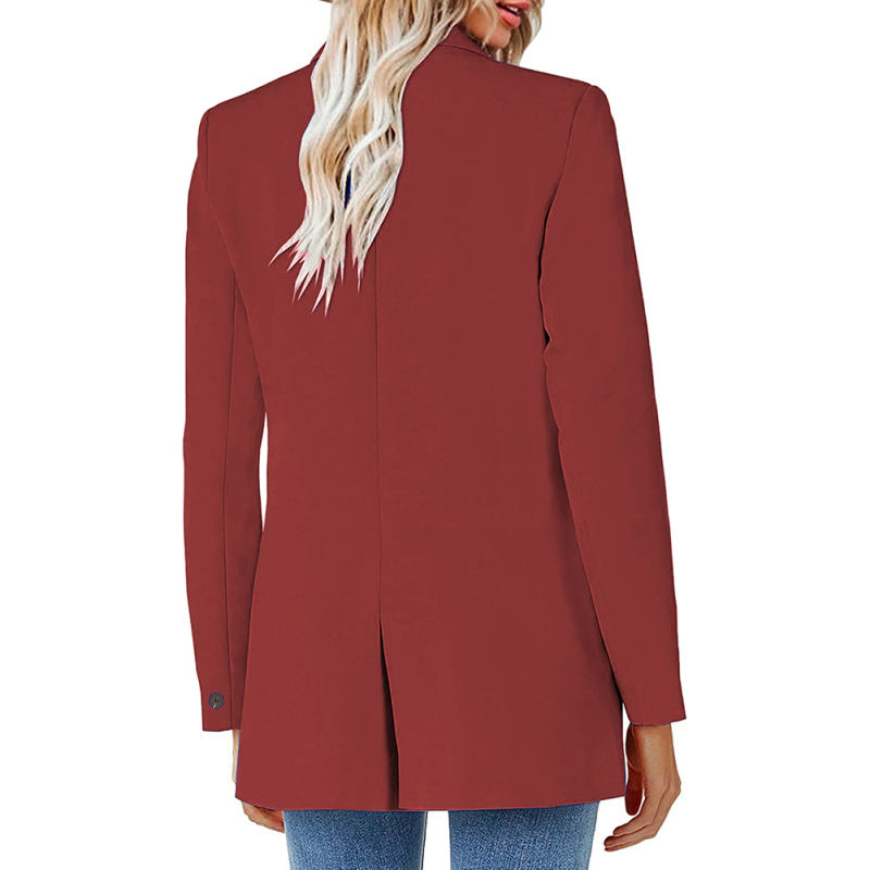 Red Lapel Collar Button Solid Color Blazer TQK260054-3