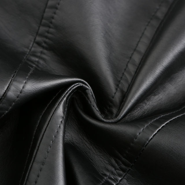 Black Stand Collar Zipper Detail PU Leather Jacket TQK280094-2