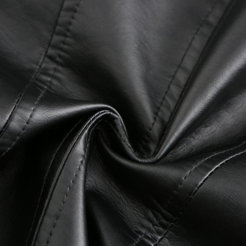 Black Stand Collar Zipper Detail PU Leather Jacket TQK280094-2