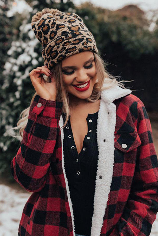 Brown Leopard Pom Beanie LC02113-17