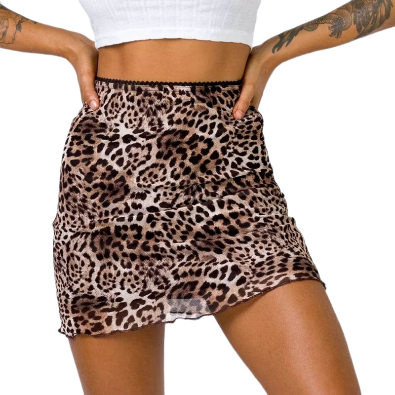 Leopard Print Double-layers Hight Waist Mini Skirt TQK360034-20