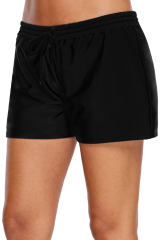 Black Elastic Drawstring Swim Shorts For Women