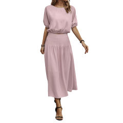 Pink Pleated Crop Top with Skirt Set TQX711094-10