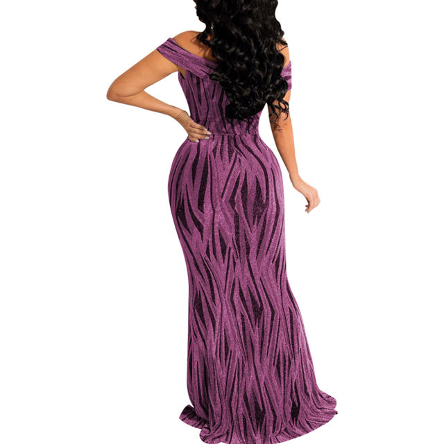 Purple Shiner V-Neck Fishtail Evening Dress TQK311174-8