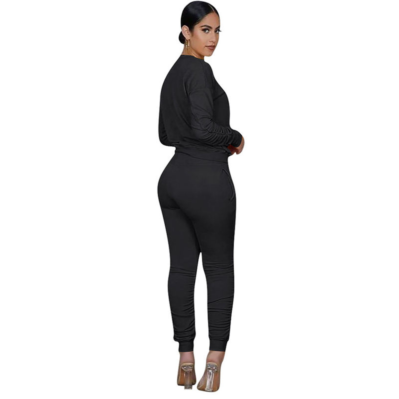 Black Cotton Blend Sweatshirt Joggers Loungewear Set TQK710133-2