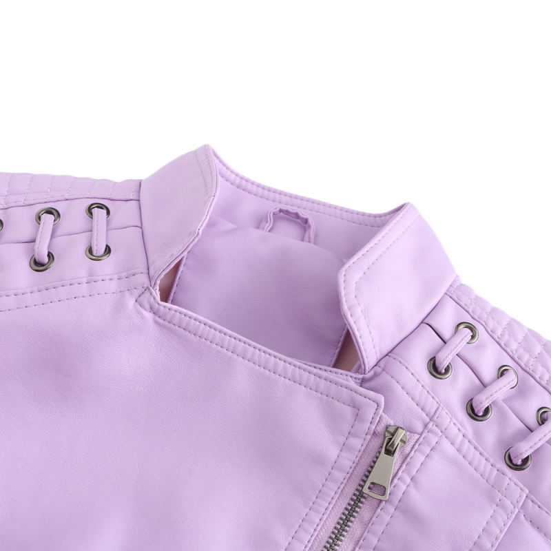 Pink Zipper Slim Fit Motorcycle PU Leather Jacket TQK280090-10