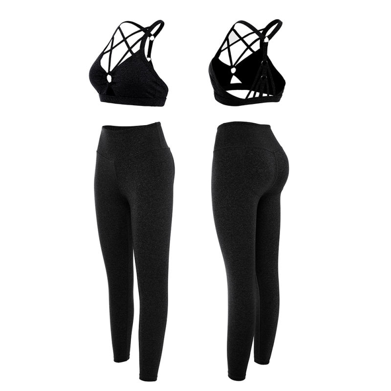 Black Front Criss-cross Bra with Pant Yoga Set TQE91346-2