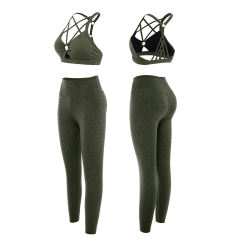 Army Green Front Criss-cross Bra with Pant Yoga Set TQE91346-27