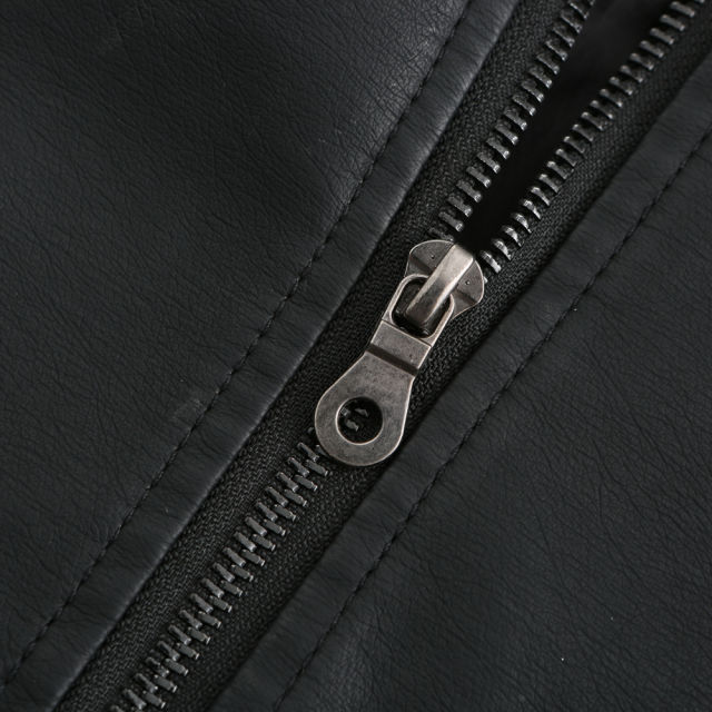 Black Slim Fit Stand Collar PU Motorcycle Jacket TQK280091-2