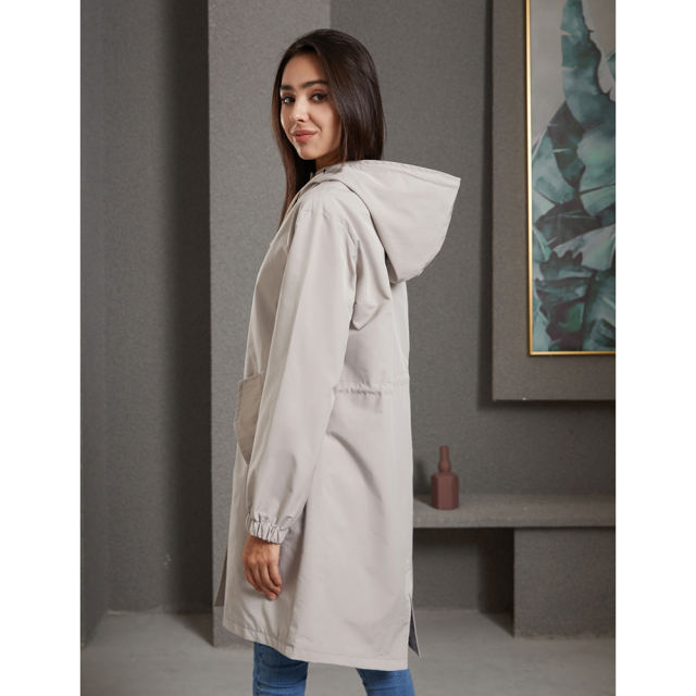 Light Gray Weatherproof Hooded Outdoor Rainproof Coat TQK280160-25