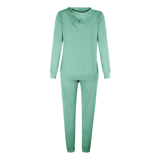 Green Drawstring Hoodie with Pant Set TQK710131-9