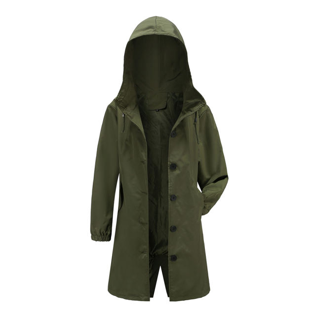 Army Green Weatherproof Hooded Outdoor Rainproof Coat TQK280160-27
