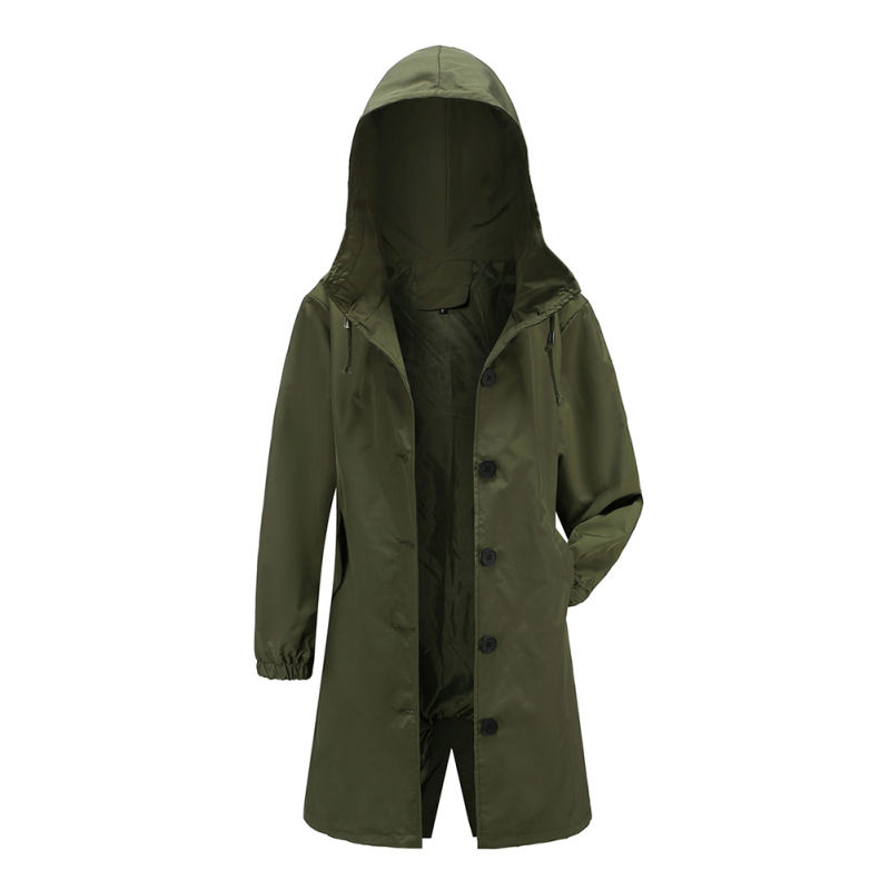 Army Green Weatherproof Hooded Outdoor Rainproof Coat TQK280160-27