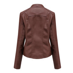 Coffee Zipper Slim Fit Motorcycle PU Leather Jacket TQK280090-15
