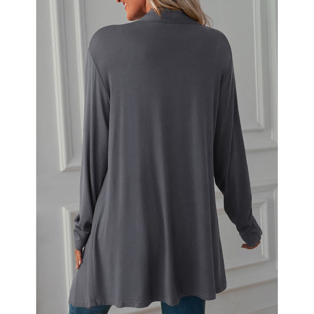 Dark Gray Cotton Blend 1/2 Sleeve Lightweight Small Coat TQK280179-26