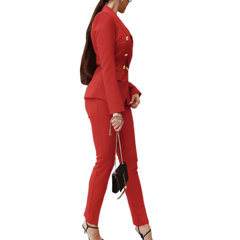 Red OL Button Blazer and Pants Set TQF711043-3