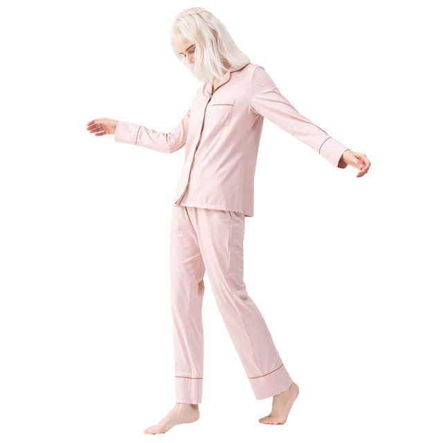 Pink Button Shirt with High Waist Pant Pajamas Set TQE90120-10