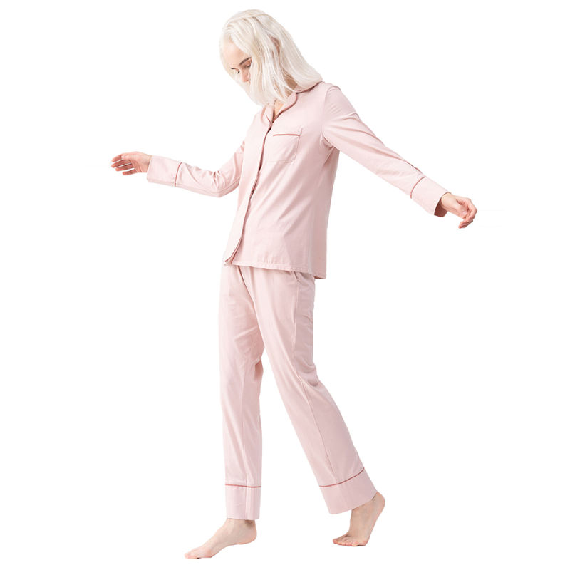 Pink Button Shirt with High Waist Pant Pajamas Set TQE90120-10