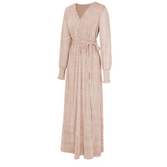 Champagne Sequin V Neck High Split Maxi Dress TQK311352-53