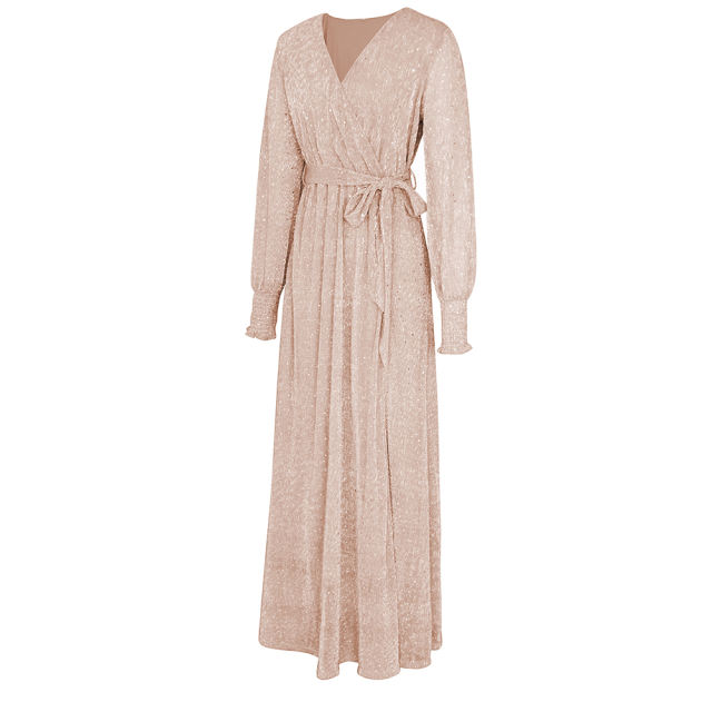 Champagne Sequin V Neck High Split Maxi Dress TQK311352-53