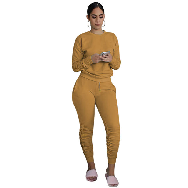 Brown Cotton Blend Sweatshirt Joggers Loungewear Set TQK710133-17