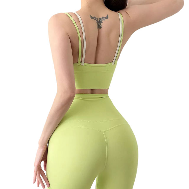 Yellow Fake Two-pieces Bra with Pant Yoga Set TQE91350-7