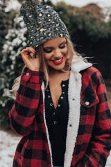 Gray Leopard Pom Beanie LC02113-11