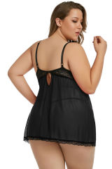 Black Plus Size Peek-a-boo Valentine Babydoll LC31143-2