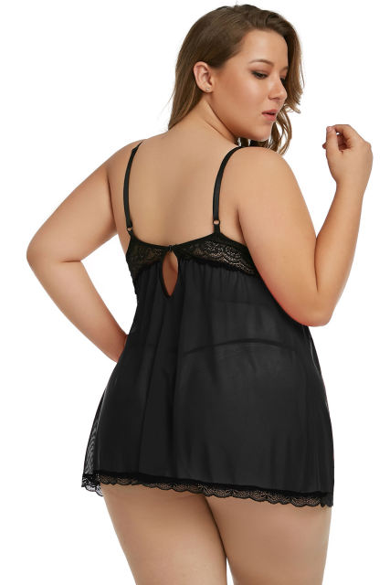 Black Plus Size Peek-a-boo Valentine Babydoll LC31143-2