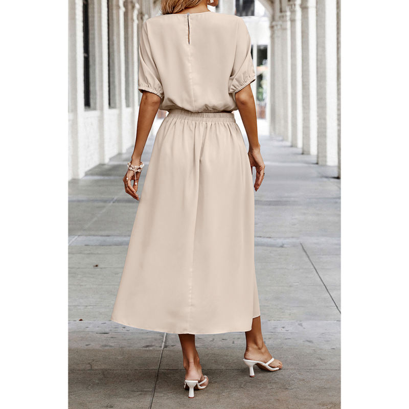 Apricot Pleated Crop Top with Skirt Set TQX711094-18